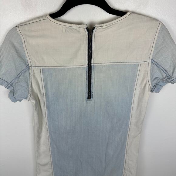 BDG Womens Round Neck Pockets Light Chambray Cream/Blue Zip T-Shirt Dress Small - Picture 5 of 9